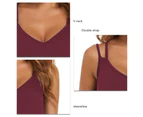 Double Strap Camisole Sleeveless Flowy V Neckline Double Strap Tank For Summer Lady Girl Burgundy S