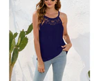 Spaghetti Strap Top Round Neck Casual Cool Loose Fit Sleeveless Tank Top For Summer Daily Wear Street Blue M