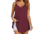 Double Strap Camisole Sleeveless Flowy V Neckline Double Strap Tank For Summer Lady Girl Burgundy S