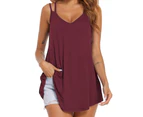 Double Strap Camisole Sleeveless Flowy V Neckline Double Strap Tank For Summer Lady Girl Burgundy S