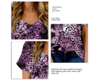 Women V Neck Casual T Shirt Short Sleeve Loose Fit Fashion Print Summer Pullover Tee Top Purple Xl