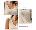 Sleeveless Cable Knit Tank V Neckline Pure Color Cable Knit Tank Tee Shirt For Women Dating Apricot L