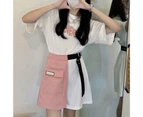 Mini T Shirt Dress Comfortable Casual Fashionable Top Skirt Set For Dating Shopping Daily Wear White Shirt L