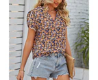 Women Short Sleeve Print Blouse V Neck Lace Cuffs Comfortable Fashionable Breathable Top For Office Shopping Orange Xxl