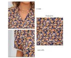 Women Short Sleeve Print Blouse V Neck Lace Cuffs Comfortable Fashionable Breathable Top For Office Shopping Orange Xxl