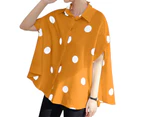 Women Dot Print Blouse Short Sleeve Turn Down Collar Single Breasted Casual Loose Top For Summer Yellow L