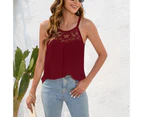 Spaghetti Strap Top Round Neck Casual Cool Loose Fit Sleeveless Tank Top For Summer Daily Wear Street Red Xxl