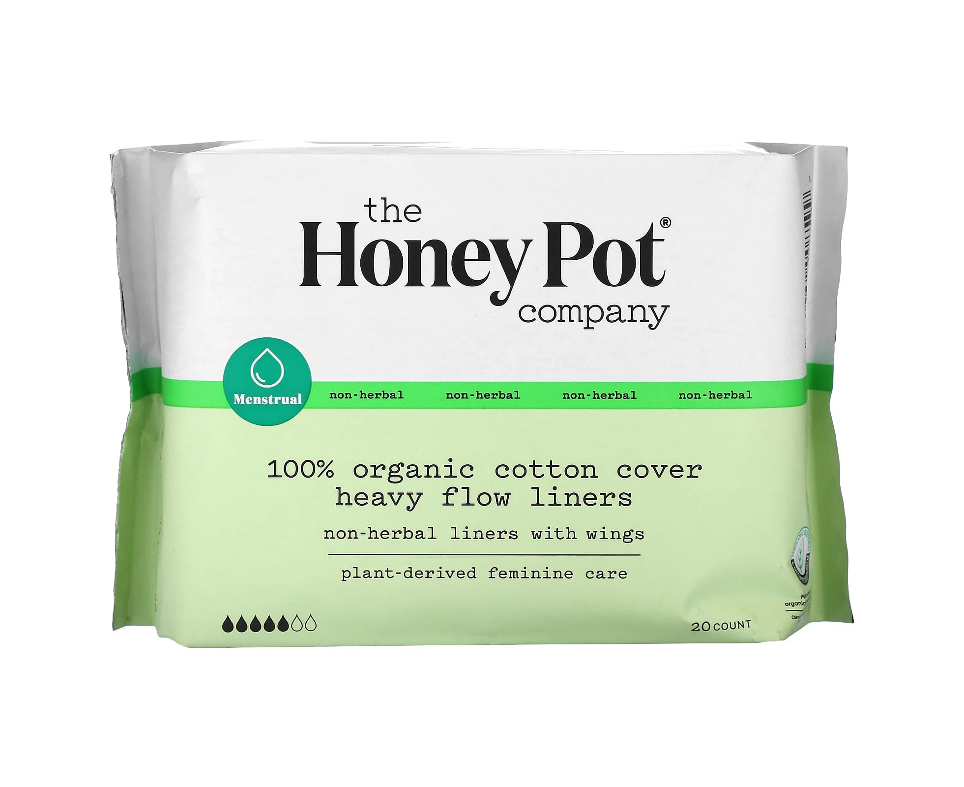 The Honey Pot Company, 100% Organic Cotton Cover Heavy Flow Liners, 20 Count