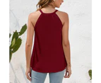 Spaghetti Strap Top Round Neck Casual Cool Loose Fit Sleeveless Tank Top For Summer Daily Wear Street Red Xxl