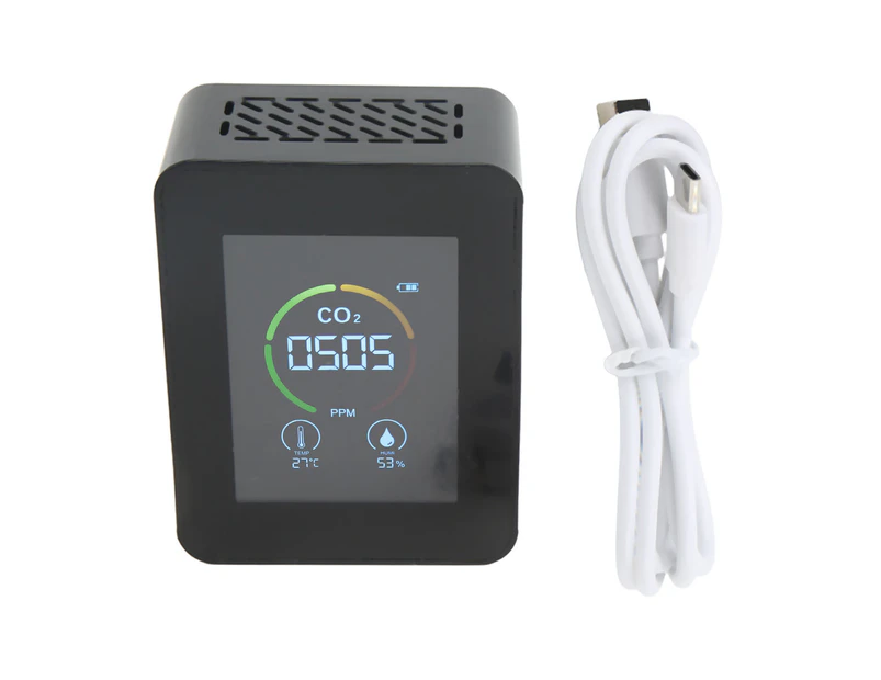 Carbon Dioxide Detector Large Screen Semiconductor Sensor Air Quality Monitor With Temperature Humidity Testing For Home Black