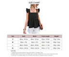 Women Sleeveless Top Ruffle Trim Shoulder Straps Loose Spliced Hem Summer Casual Backless Blouse Black Xl