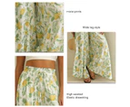 Women Wide Leg Pants Ruffle Floral Prints High Waisted Elastic Drawstring Women Beach Pants For Party Shopping Travel Ananas Prints L