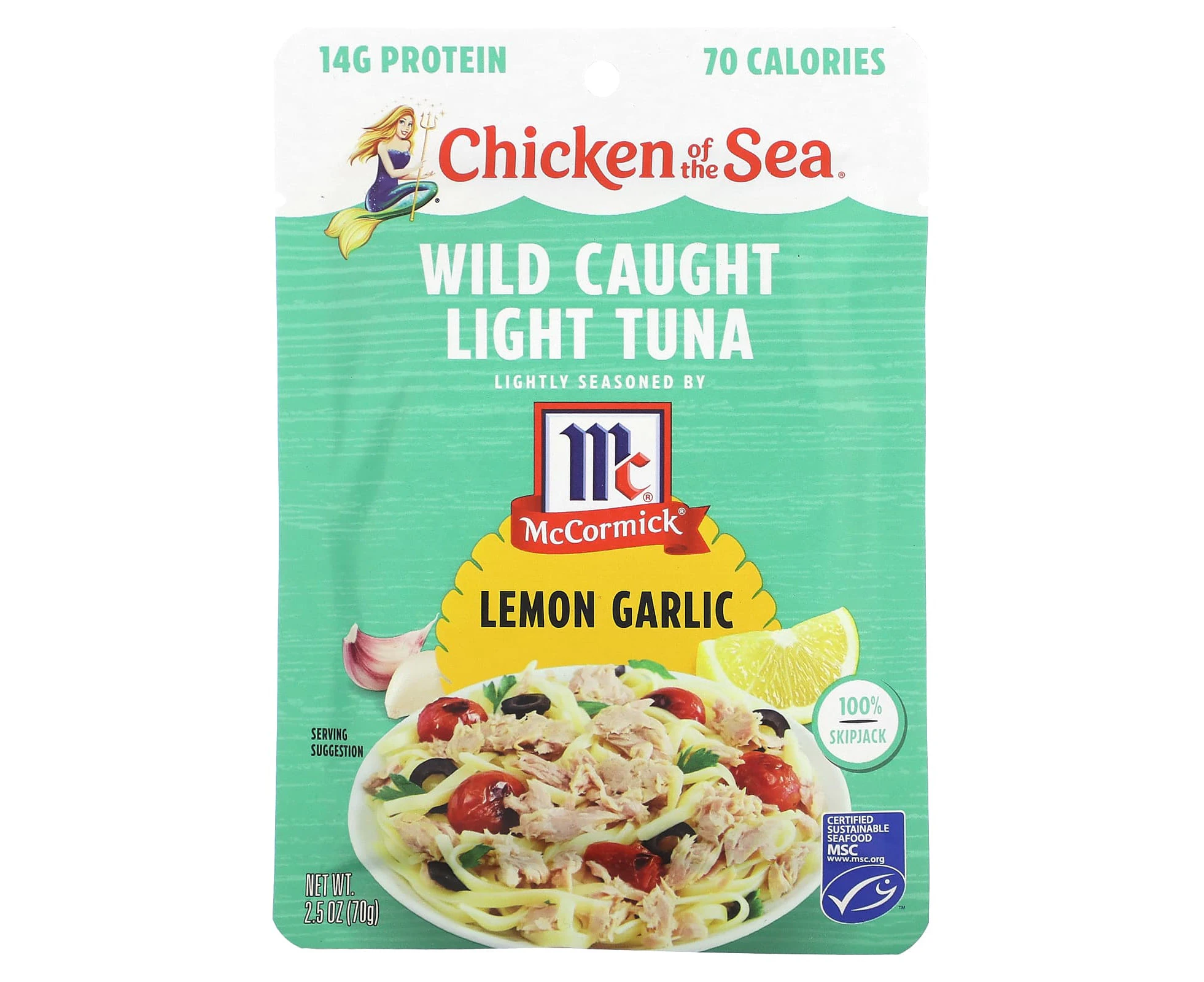 Chicken of the Sea, Wild Caught Light Tuna, Lemon Garlic, 2.5 oz (70 g)