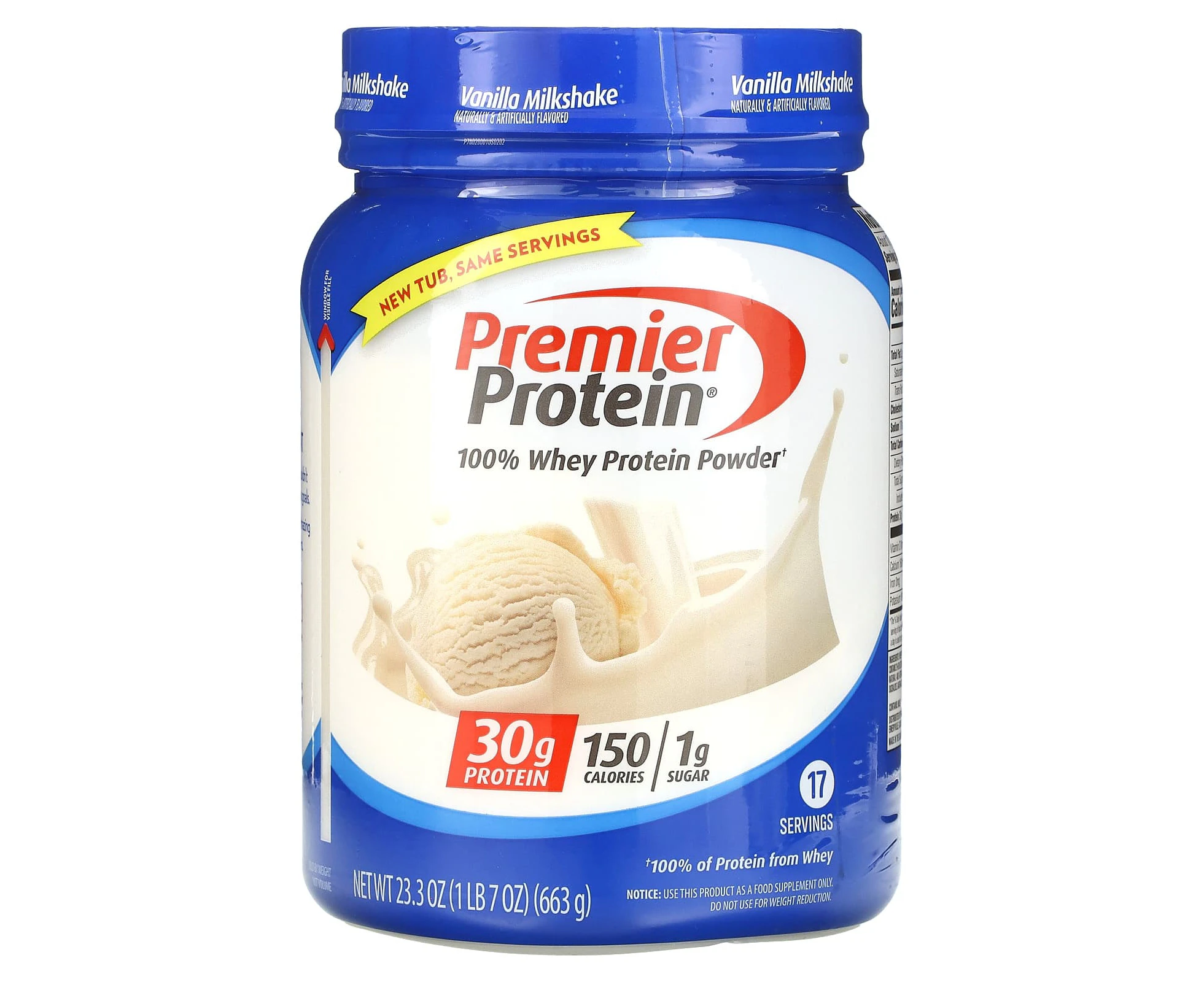 Premier Protein, 100% Whey Protein Powder, Vanilla Milkshake, 1 lb 7 oz (663 g)