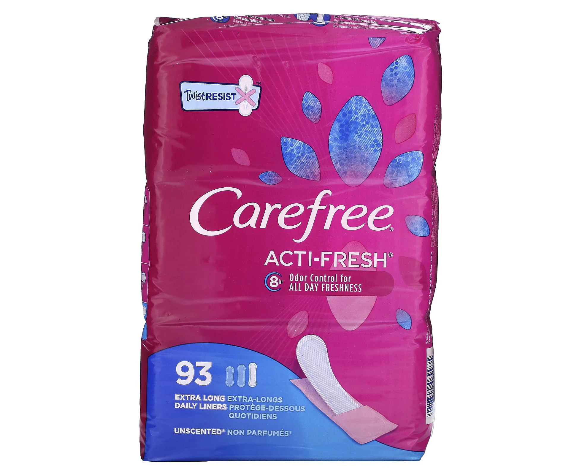 Carefree, Acti-Fresh, Daily Liners, Extra Long, Unscented, 93 Liners