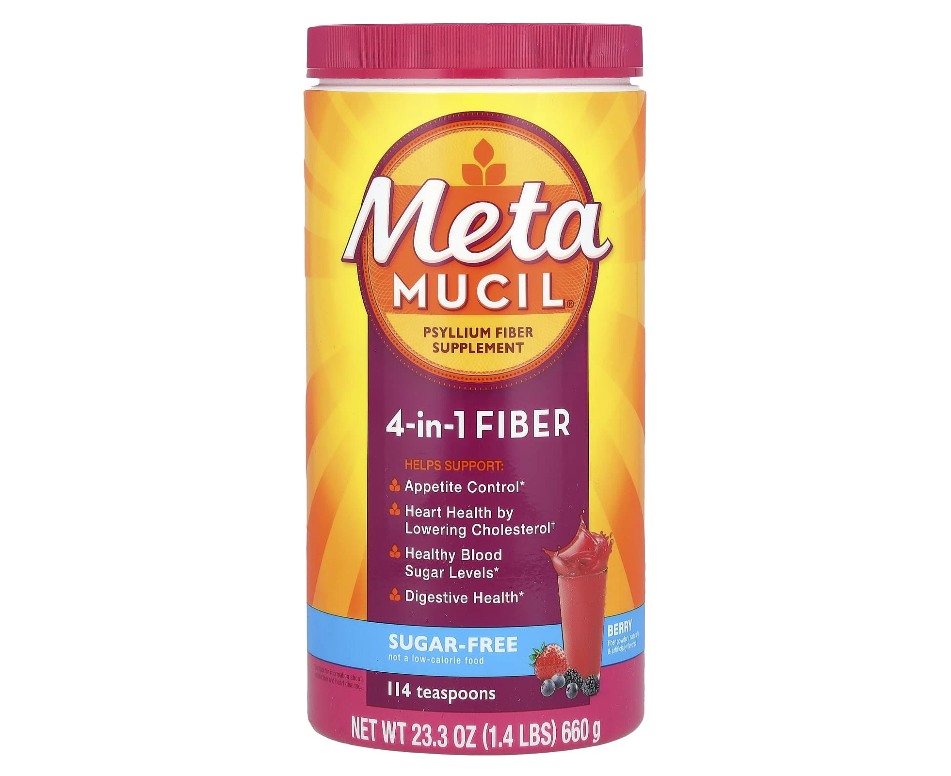 Metamucil, 4-In-1 Fiber, Berry, 23.3 oz (660 g)