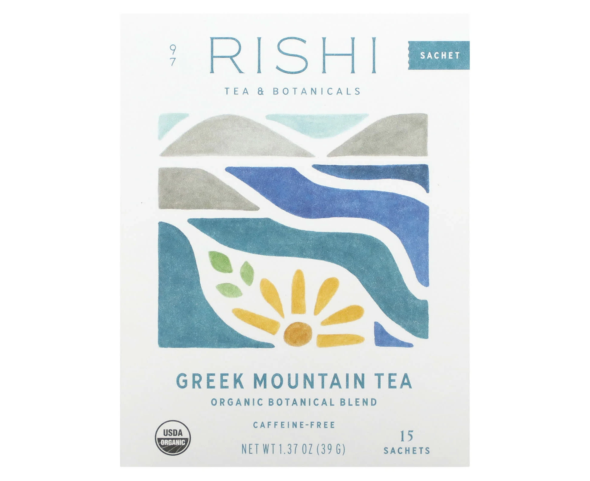 Rishi Tea, Greek Mountain Tea, Caffeine Free, 15 Sachets, 1.37 oz (39 g)