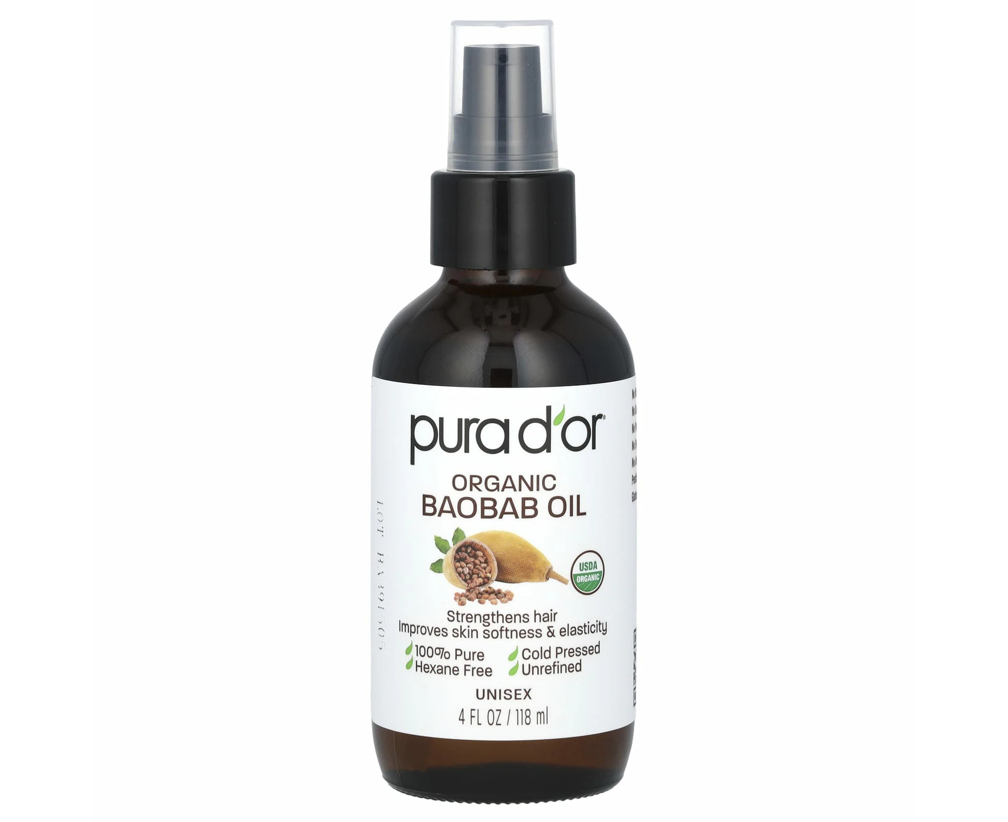 Pura D'or, Organic Baobab Oil, 4 fl oz (118 ml)