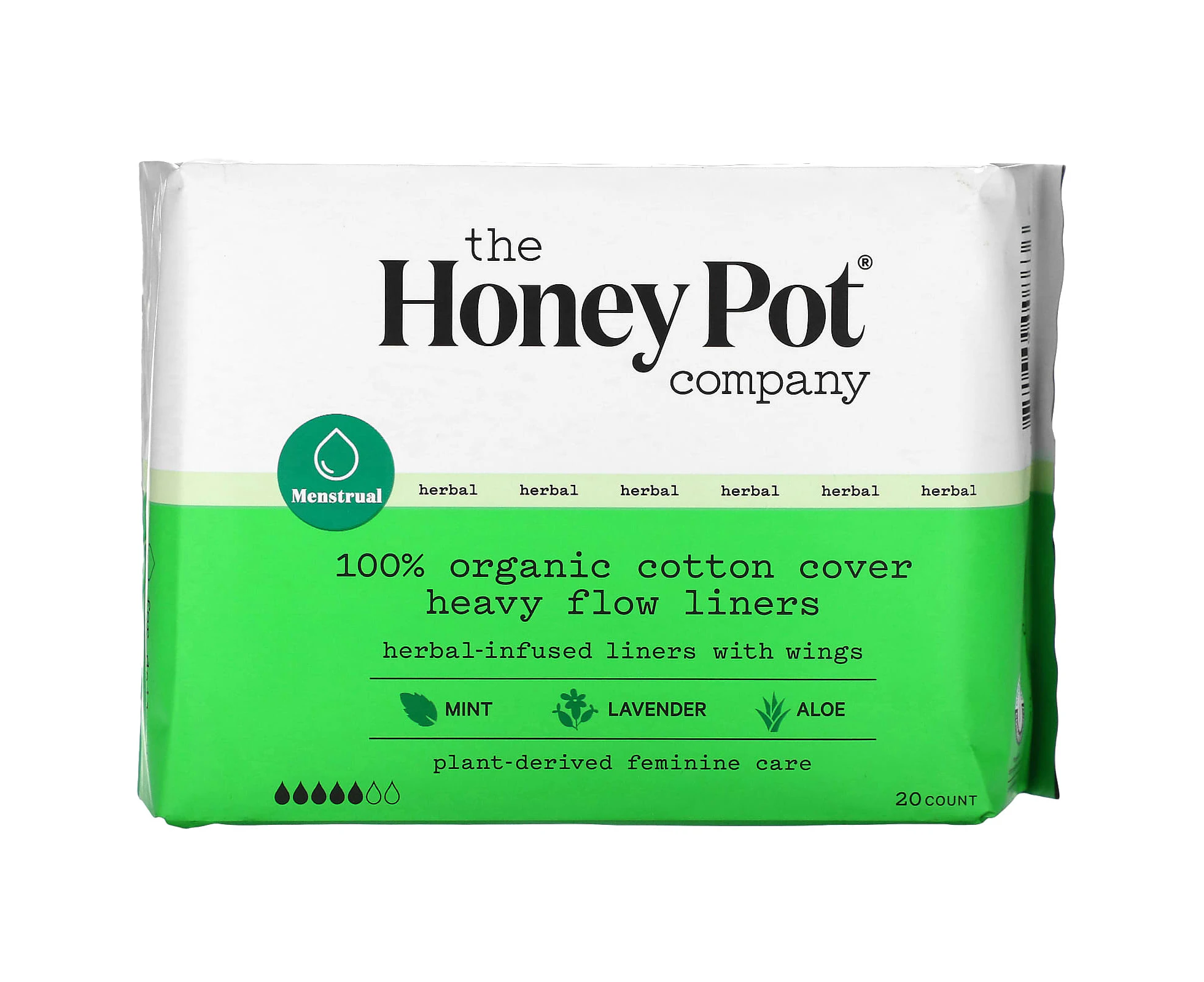 The Honey Pot Company, 100% Organic Cotton Cover Heavy Flow Liners, 20 Count