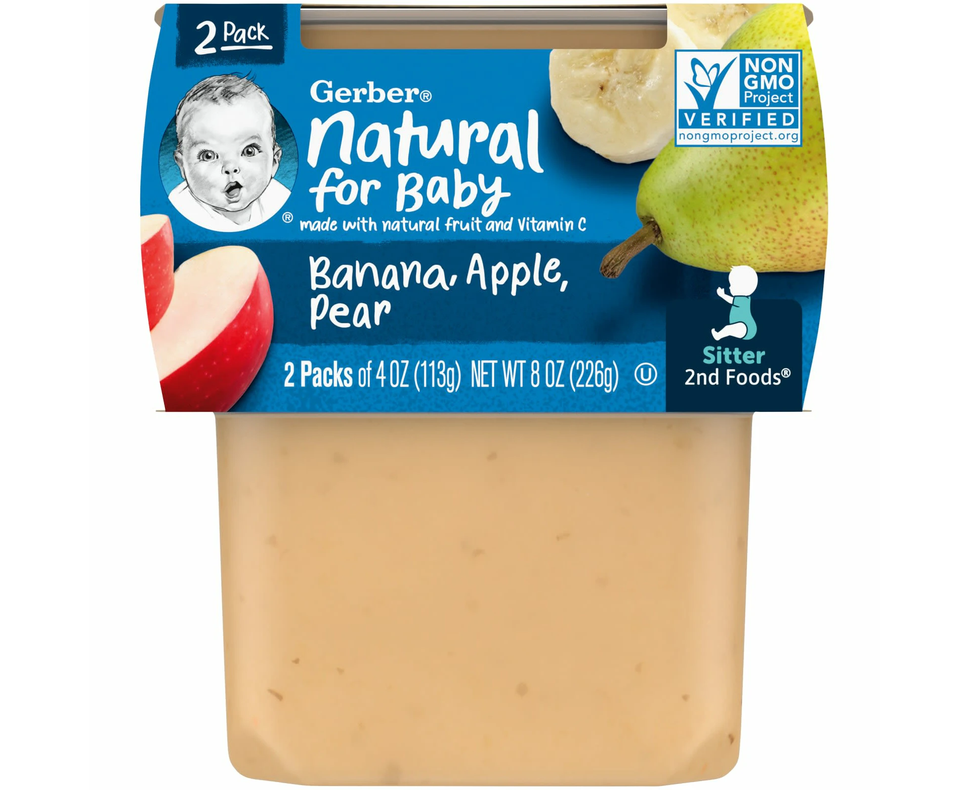 Gerber, Natural for Baby, 2nd Foods, Banana Apple Pear, 2 Pack, 4 oz (113 g) Each