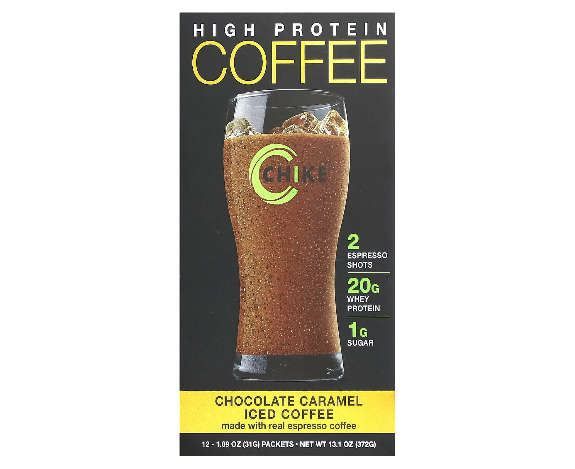 Chike Nutrition, High Protein Iced Coffee, Chocolate Caramel, 12 Packets, 1.09 oz (31 g) Each