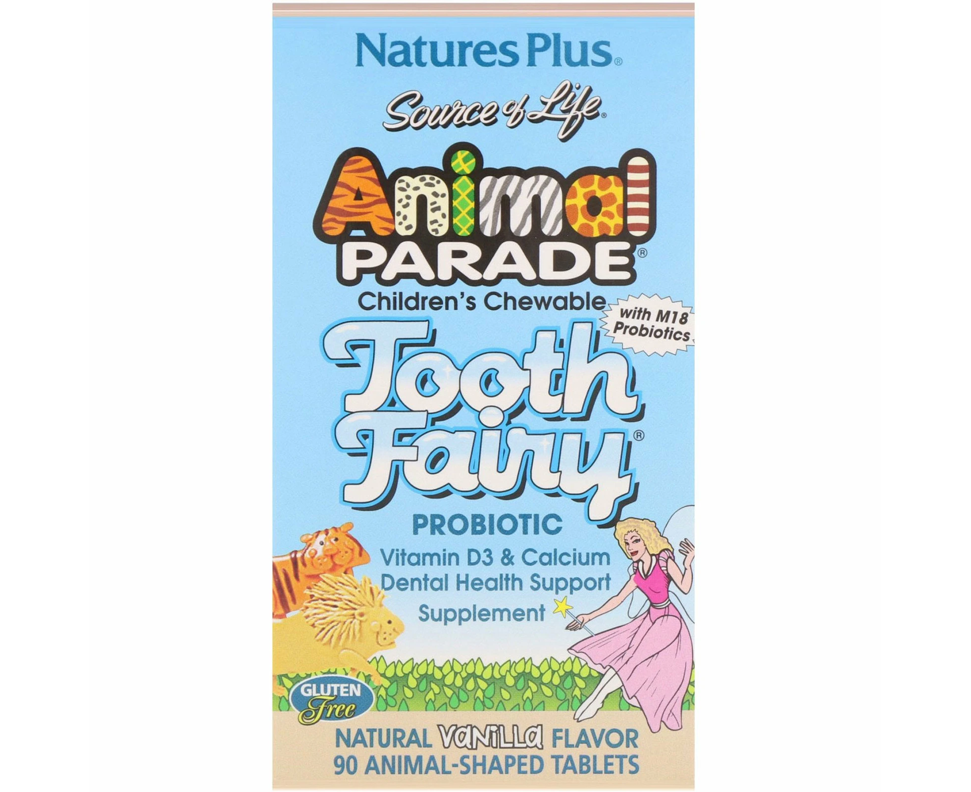 Nature's Plus, Source of Life, Animal Parade, Tooth Fairy Probiotic, Children's Chewable, Natural Vanilla Flavor, 90 Animal-Shaped Tablets