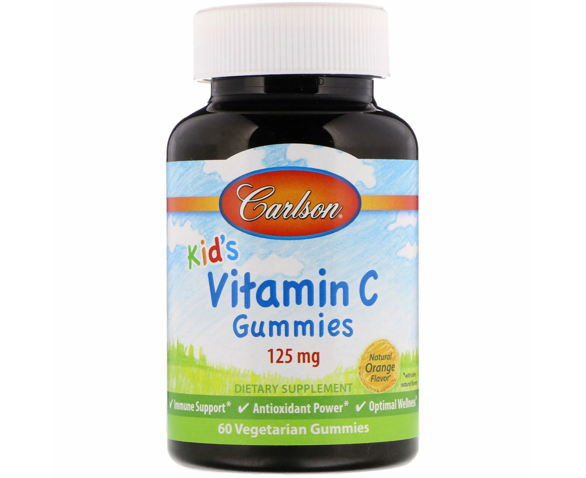 Carlson Labs, Kid's, Vitamin C Gummies, Natural Orange Flavor, 125 mg, 60 Vegetarian Gummies