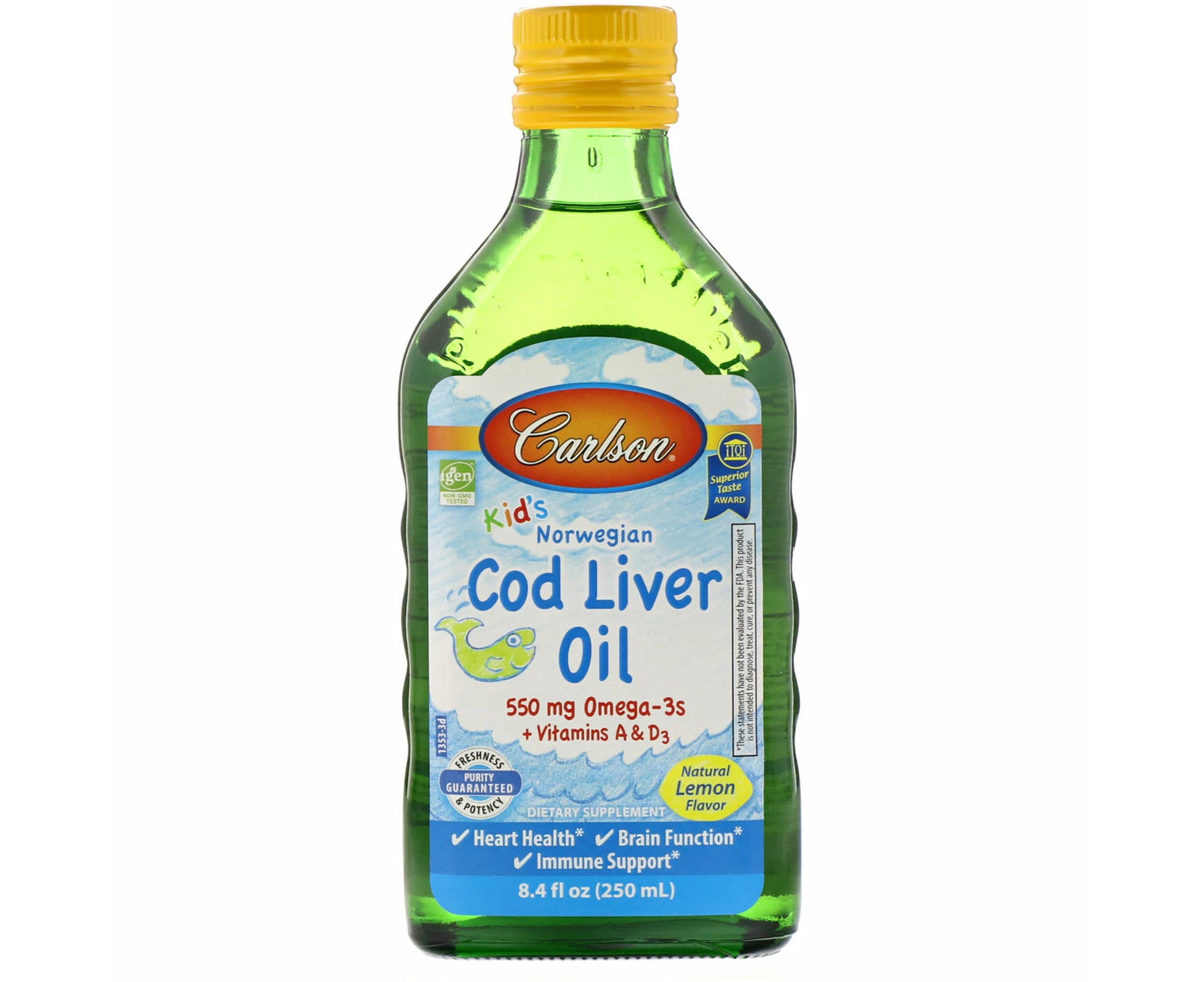 Carlson Labs, Kid's, Norwegian Cod Liver Oil, Natural Lemon Flavor, 8.4 fl oz (250 ml)