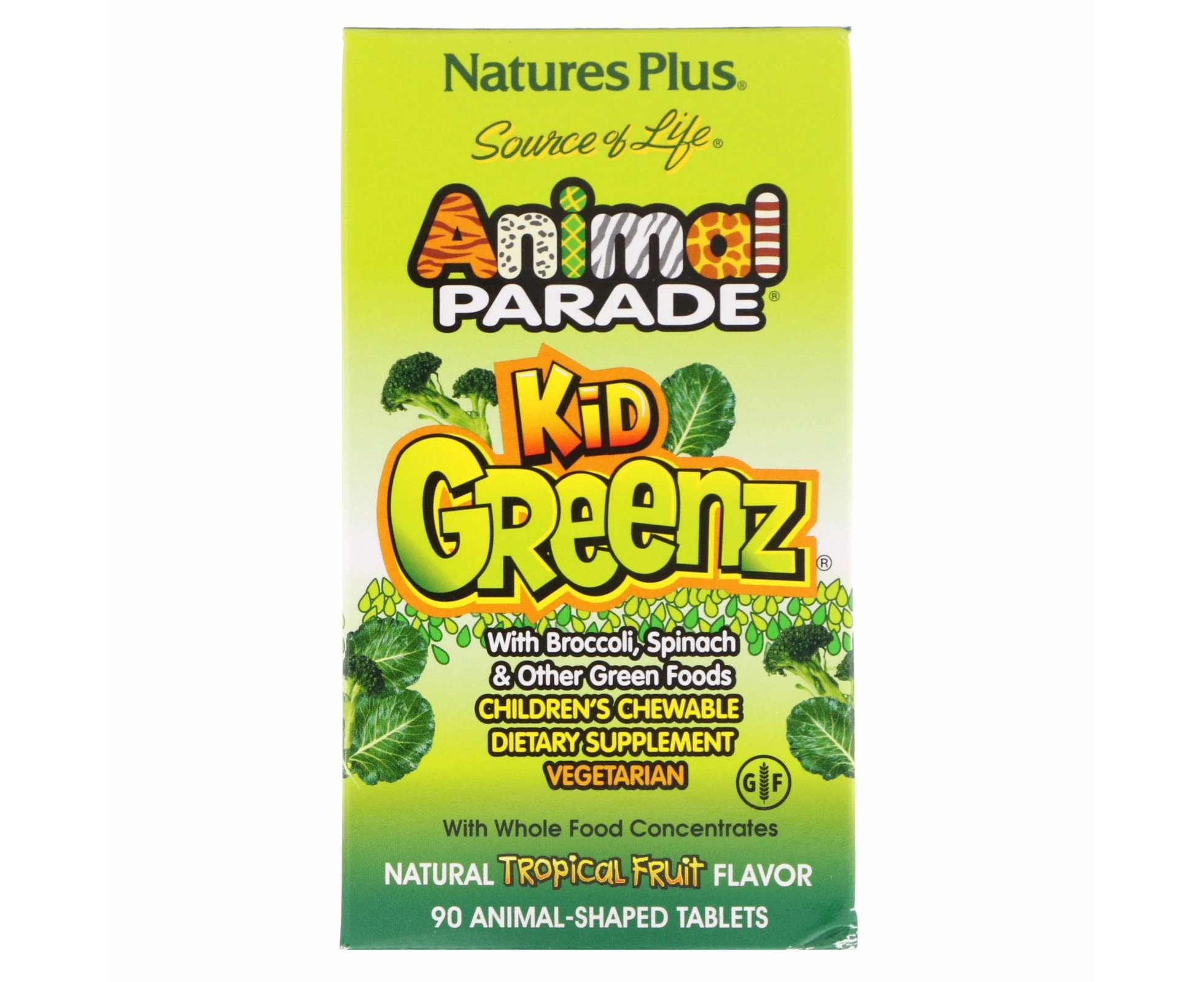 Nature's Plus, Source of Life, Animal Parade, Kid Greenz with Broccoli, Spinach, Natural Tropical Fruit Flavor, 90 Animal-Shaped Tablets