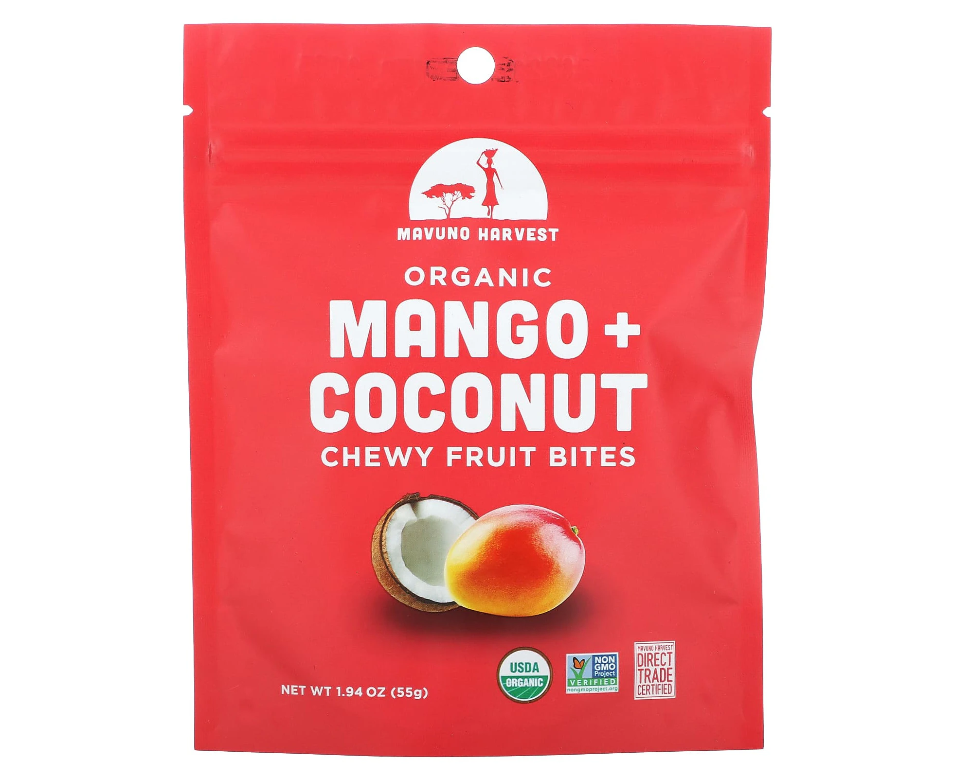 Mavuno Harvest, Organic Chewy Fruit Bites, Mango + Coconut, 1.94 oz (55 g)