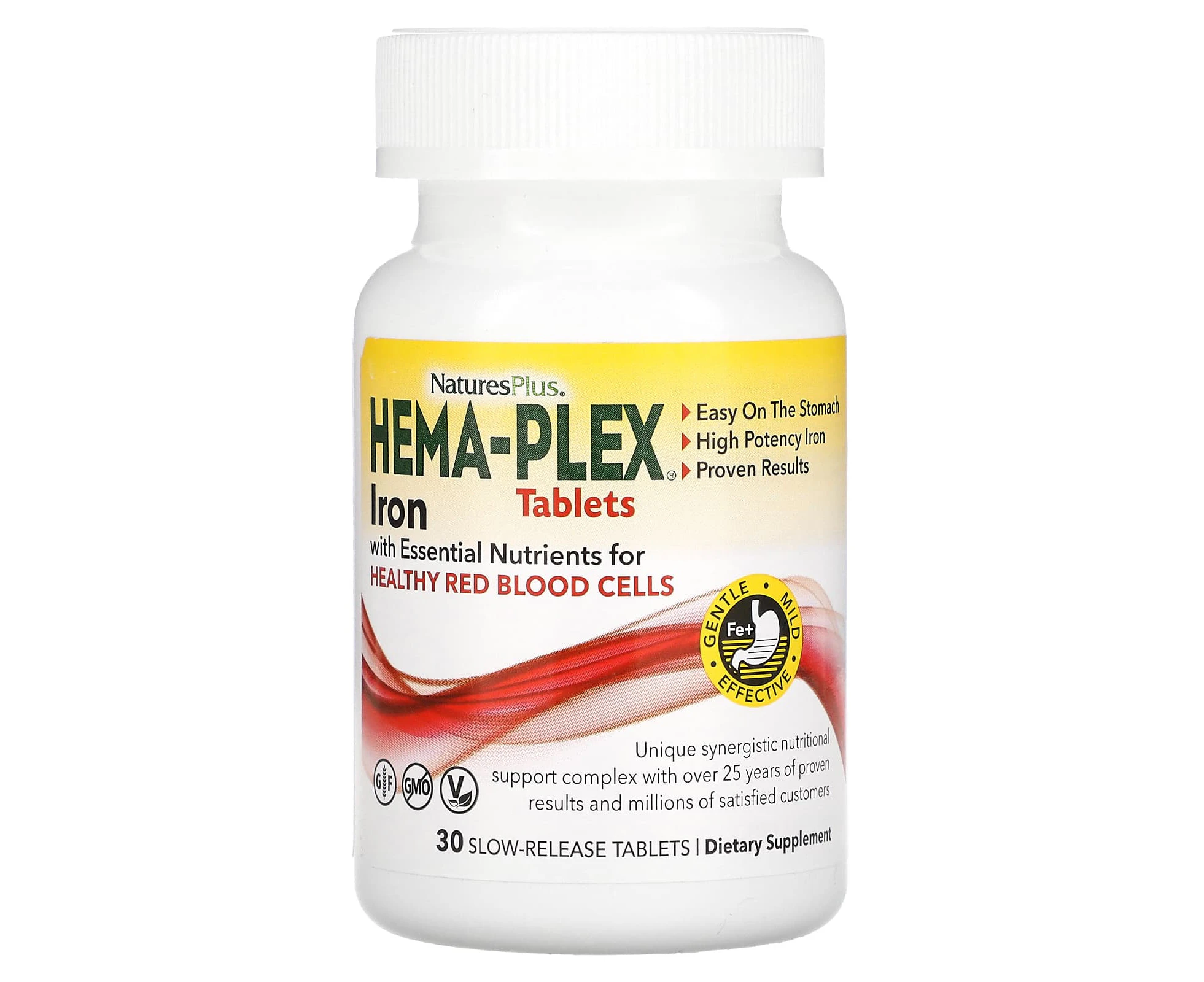 NaturesPlus, Hema-Plex, Iron with Essential Nutrients for Healthy Red Blood Cells, 30 Slow Release Tablets