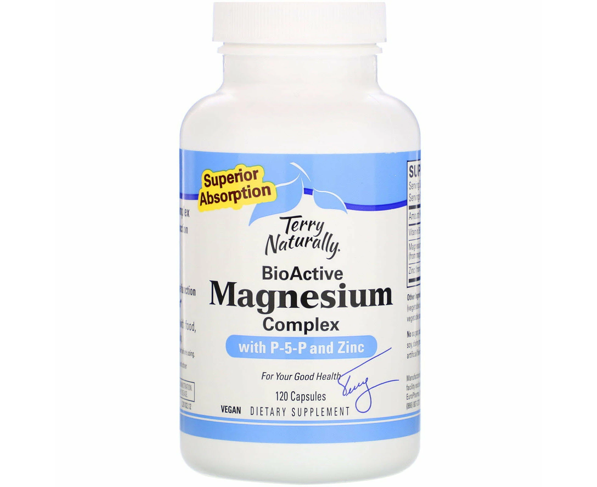 EuroPharma, Terry Naturally, BioActive Magnesium Complex with P-5-P and Zinc, 120 Capsules