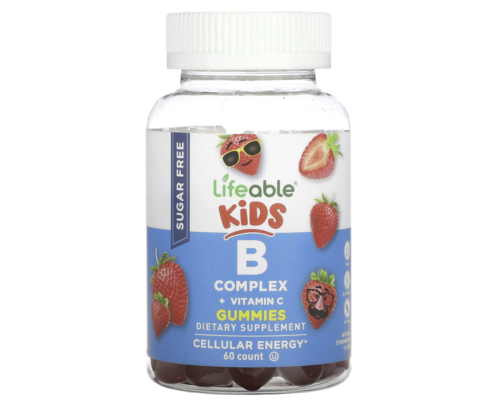 Lifeable, Kids B Complex + Vitamin C Gummies, Sugar Free, Natural Strawberry, 60 Gummies