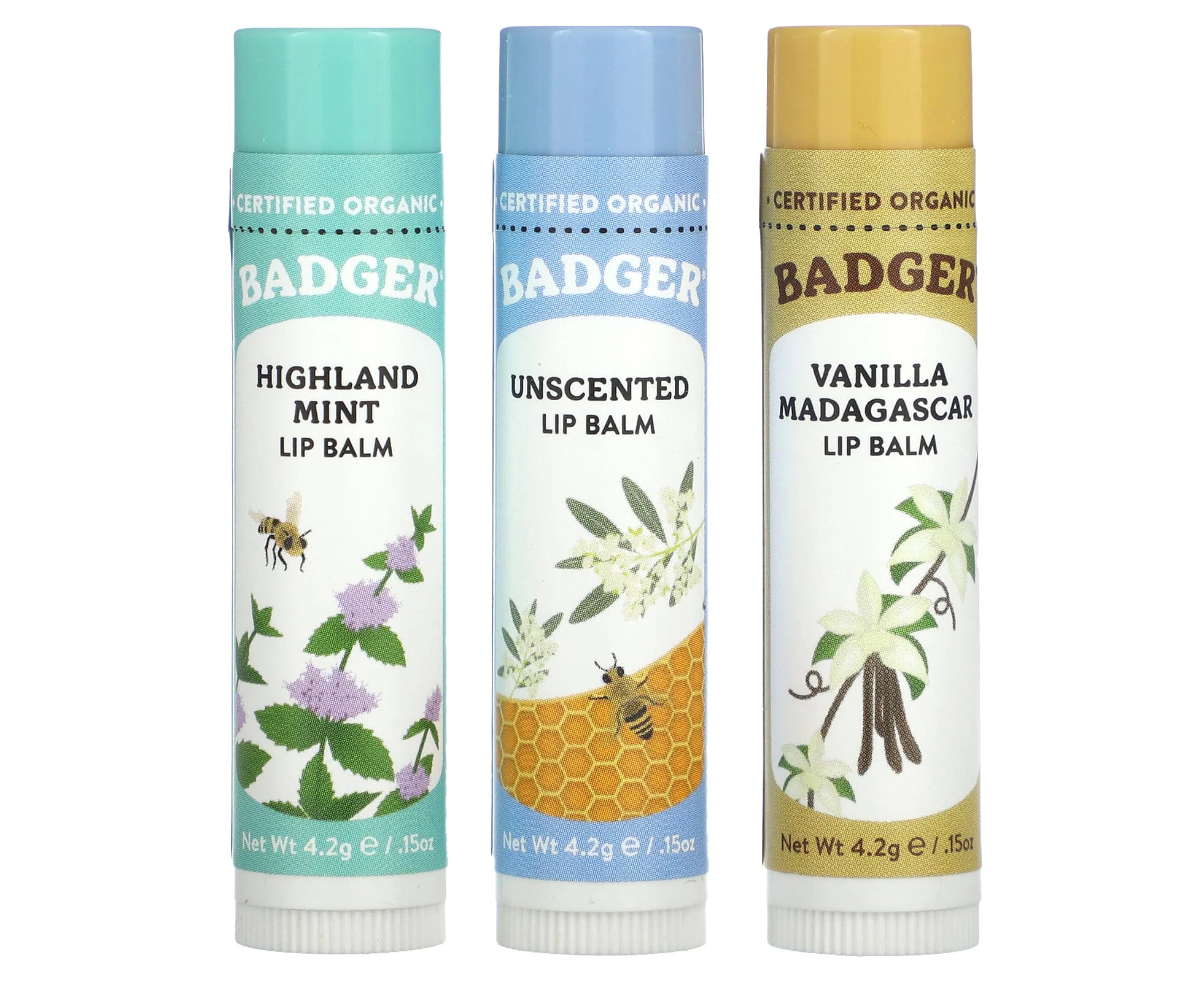 Badger, Holiday Lip Balm Set, Blue Box, 3 Piece Set, 0.15 oz (4.2 g) Each