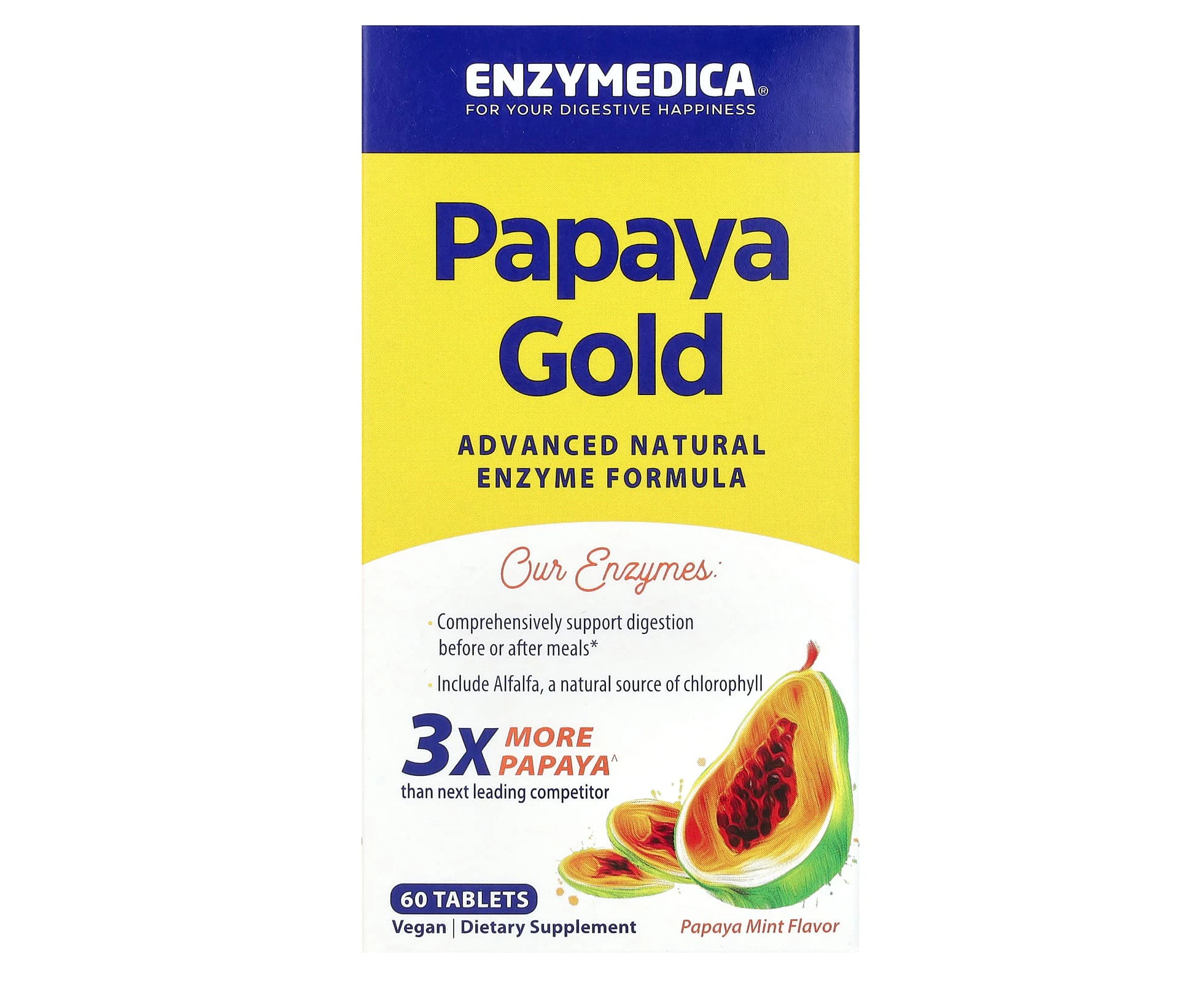 Enzymedica, Papaya Gold, Papaya Mint, 60 Tablets