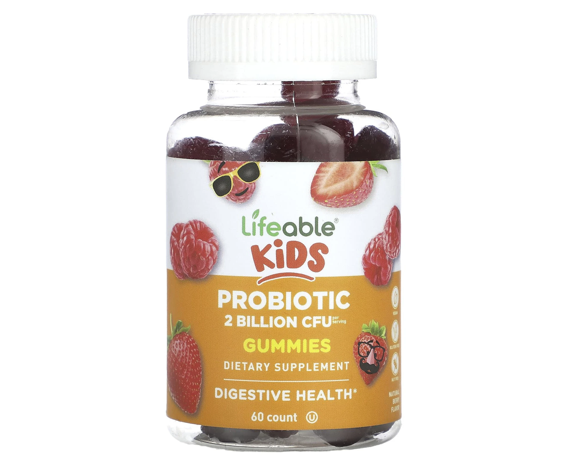 Lifeable, Kids Probiotic Gummies, Natural Berry, 1 Billion CFU, 60 Gummies