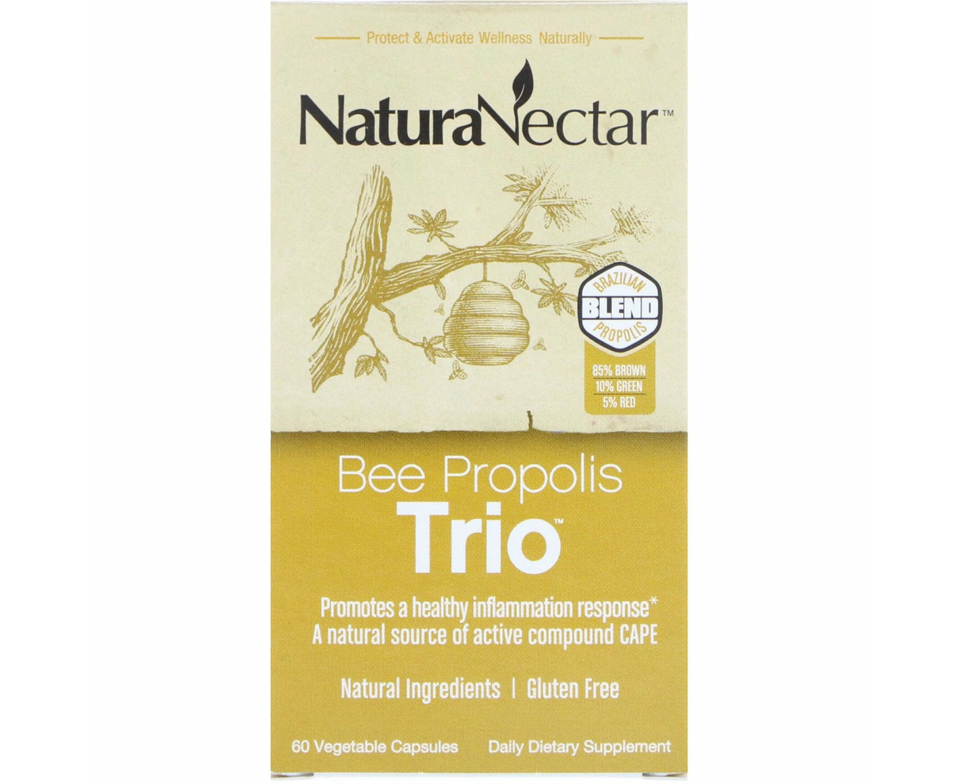 NaturaNectar, Bee Propolis Trio, 60 Vegetable Capsules