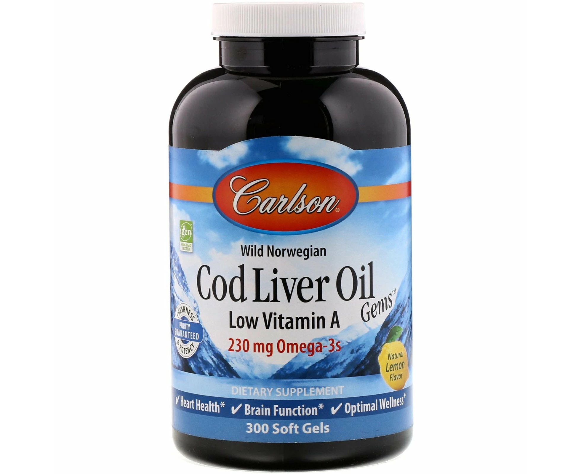 Carlson Labs, Wild Norwegian Cod Liver Oil Gems, Low Vitamin A, Natural Lemon Flavor, 300 Soft Gels