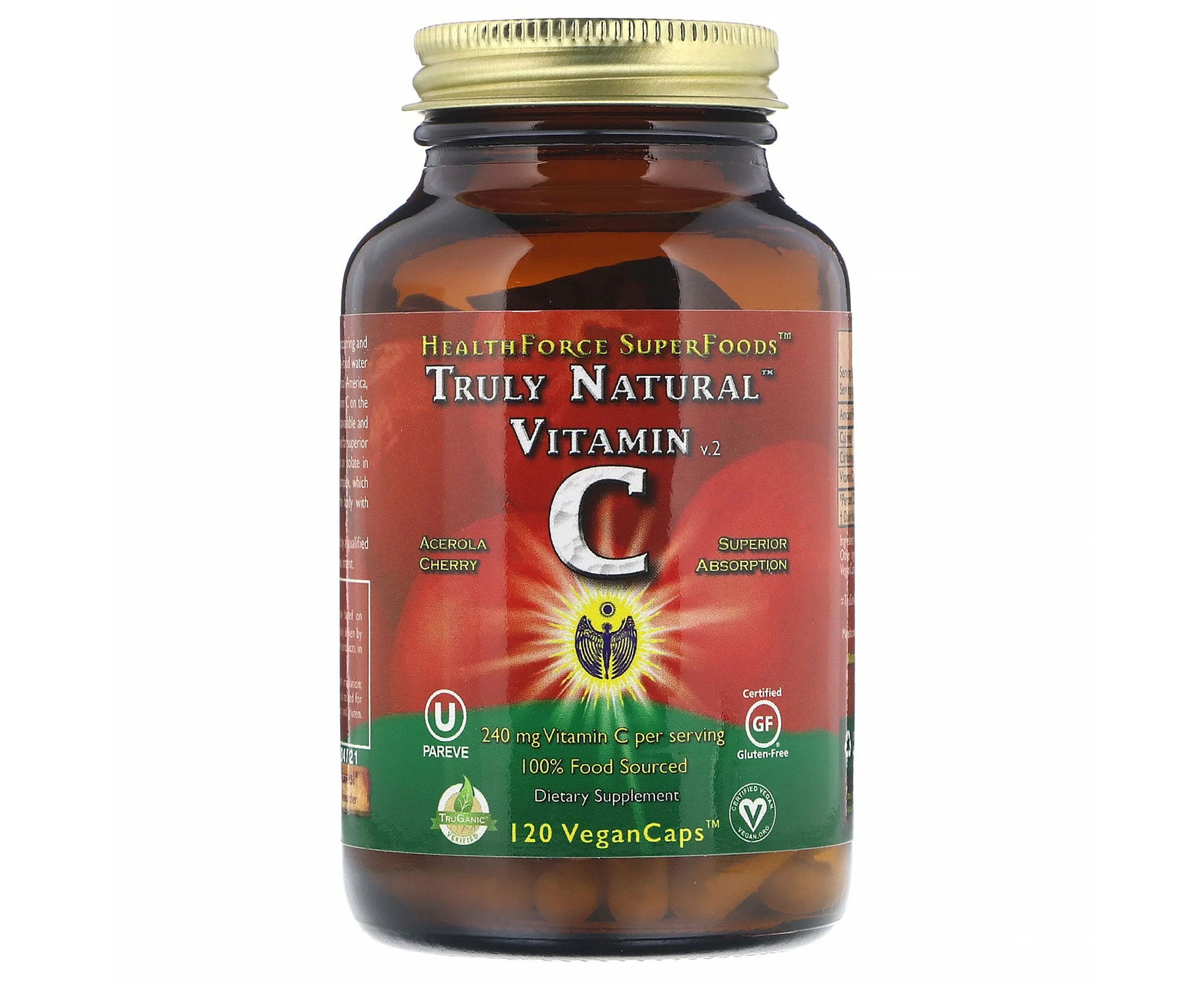 HealthForce Superfoods, Truly Natural Vitamin C, 120 Vegan Caps