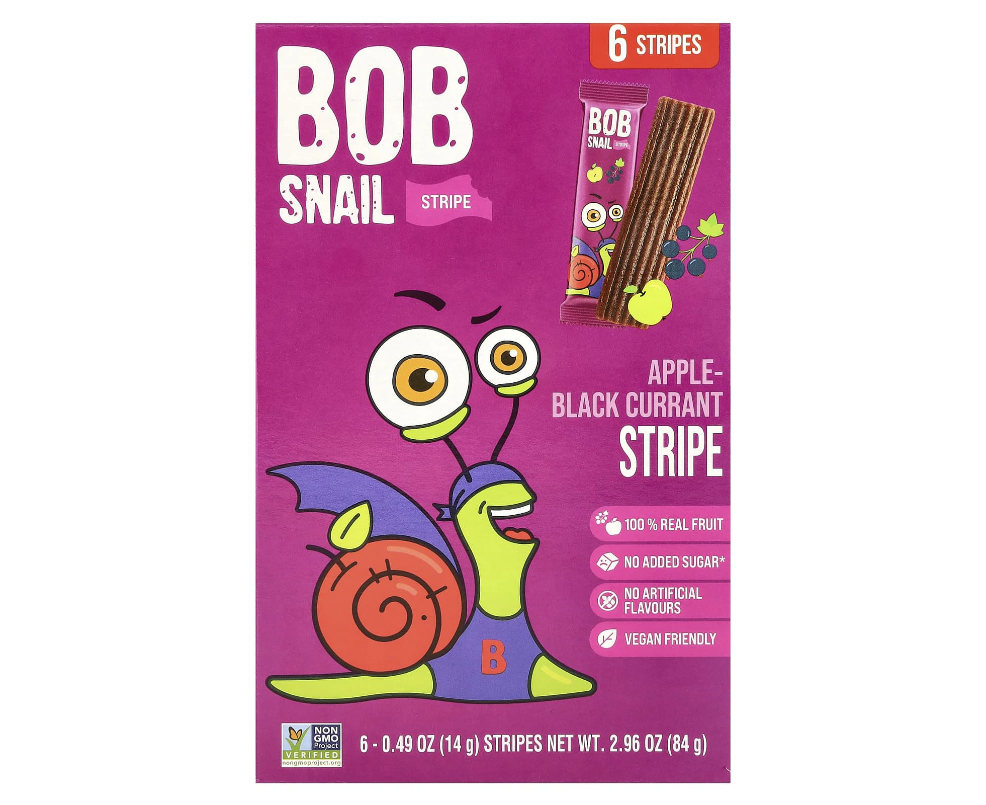 Bob Snail, Fruit Stripe, Apple-Black Currant, 6 Count, 0.49 oz (14 g) Each