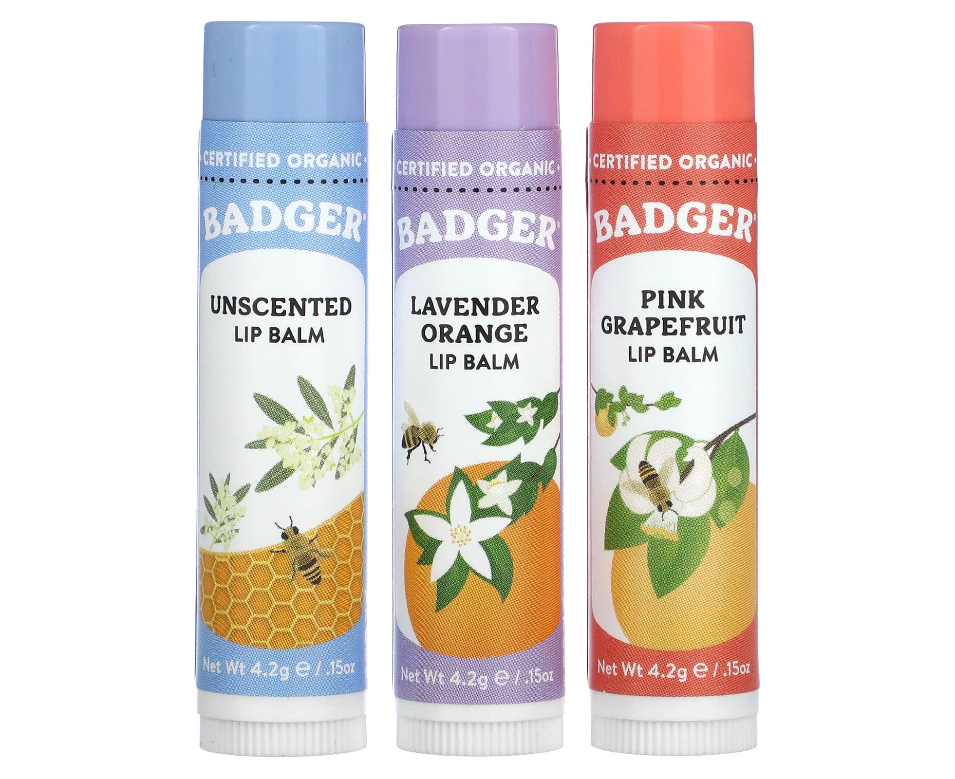 Badger, Holiday Lip Balm Set, Red Box, 3 Piece Set, 0.15 oz (4.2 g) Each