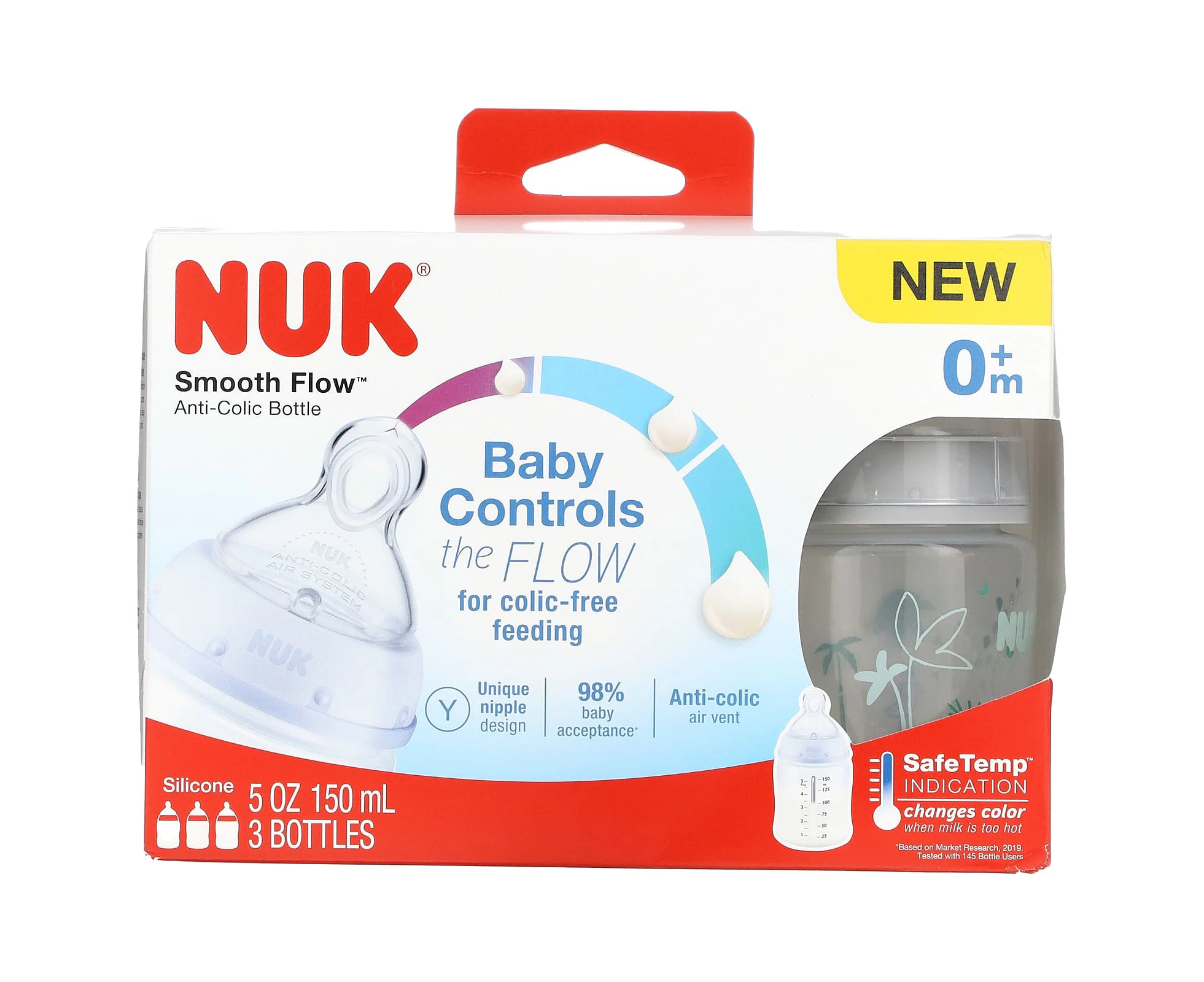 NUK, Smooth Flow, Anti-Colic Bottle, 0+ Months, 3 Bottles, 5 oz (150 ml) Each