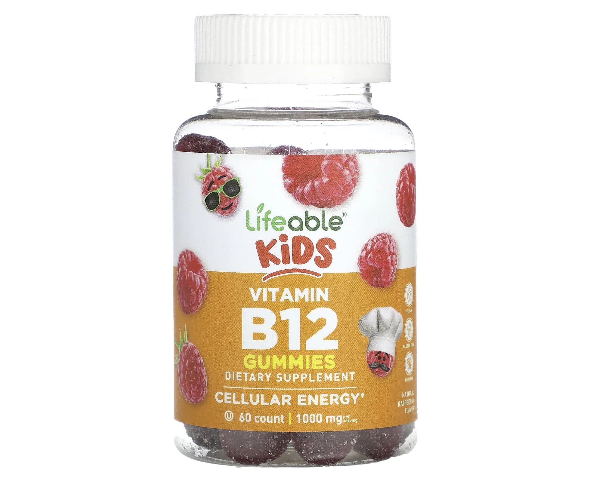 Lifeable, Kids Vitamin B12 Gummies, Natural Raspberry, 1,000 mg, 60 Gummies (500 mg per Gummy)