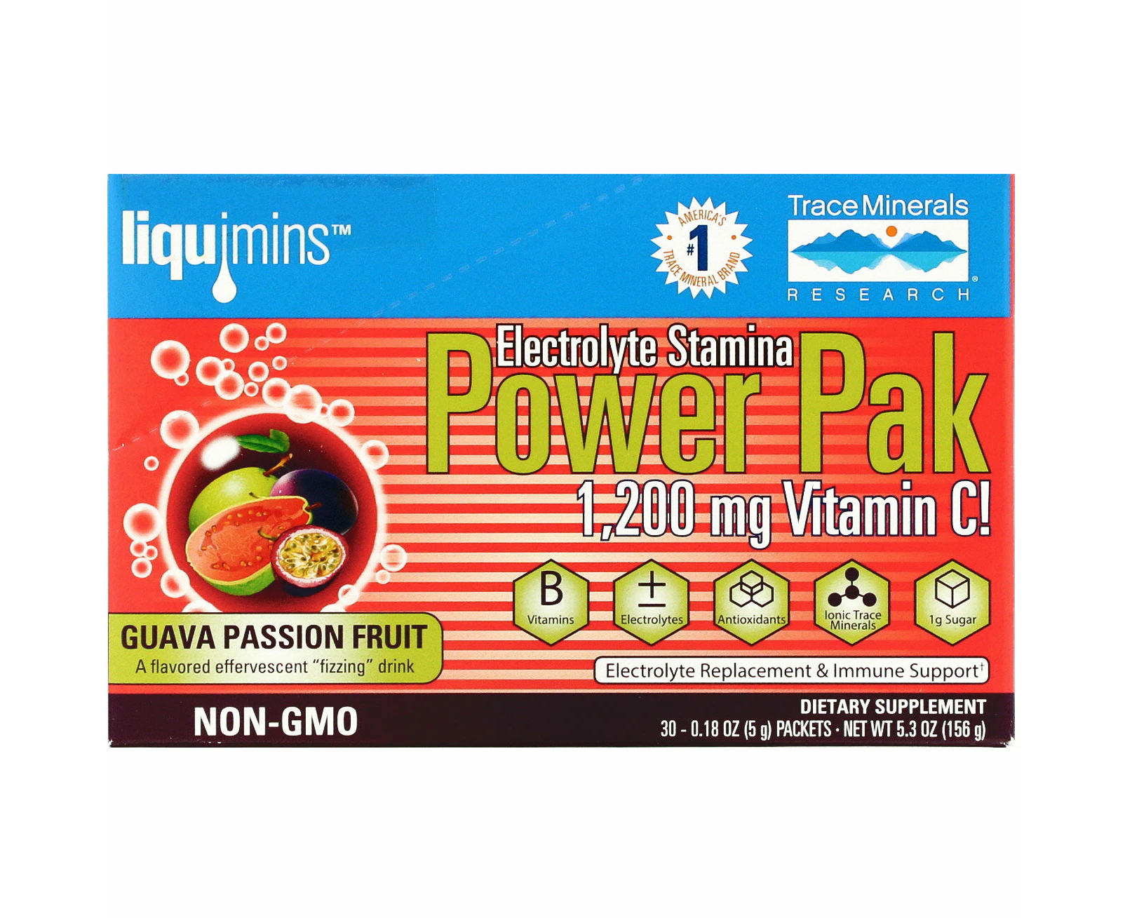 Trace Minerals Research, Electrolyte Stamina Power Pak, Guava Passion Fruit, 30 Packets, 0.18 oz (5 g) Each