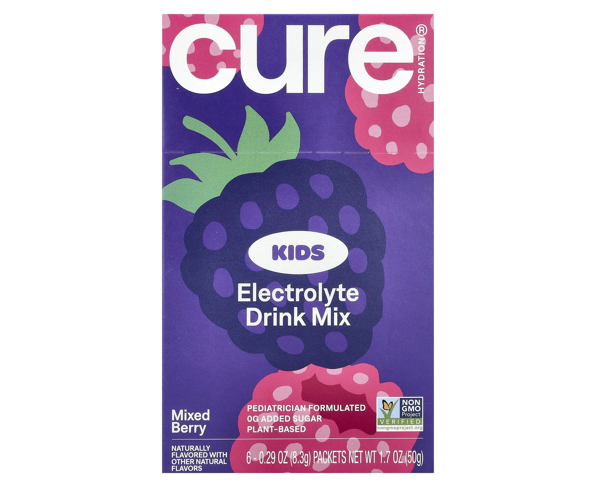 Cure Hydration, Kids, Electrolyte Drink Mix, Mixed Berry, 6 Packets, 0.29 oz (8.3 g) Each