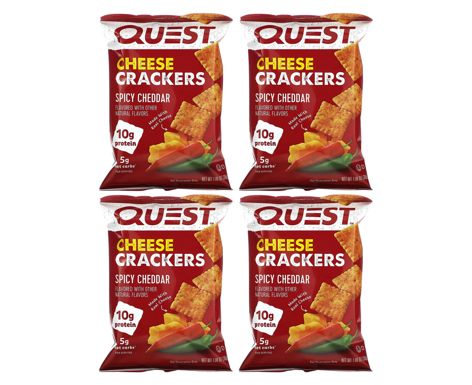 Quest Nutrition, Cheese Crackers, Spicy Cheddar, 4 Bags 1.06 oz (30 g) Each