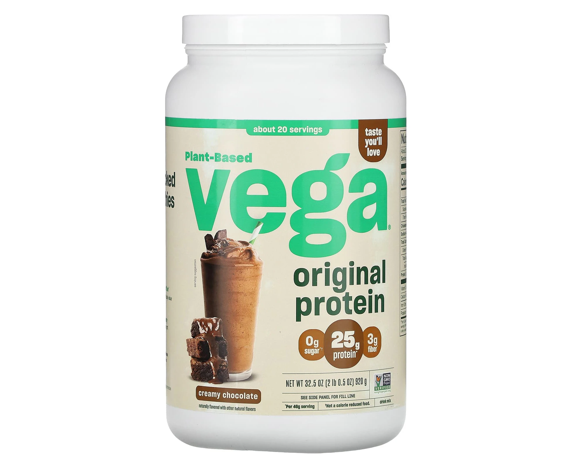 Vega, Plant-Based Original Protein, Creamy Chocolate, 2 lb 0.5 oz (920 g)