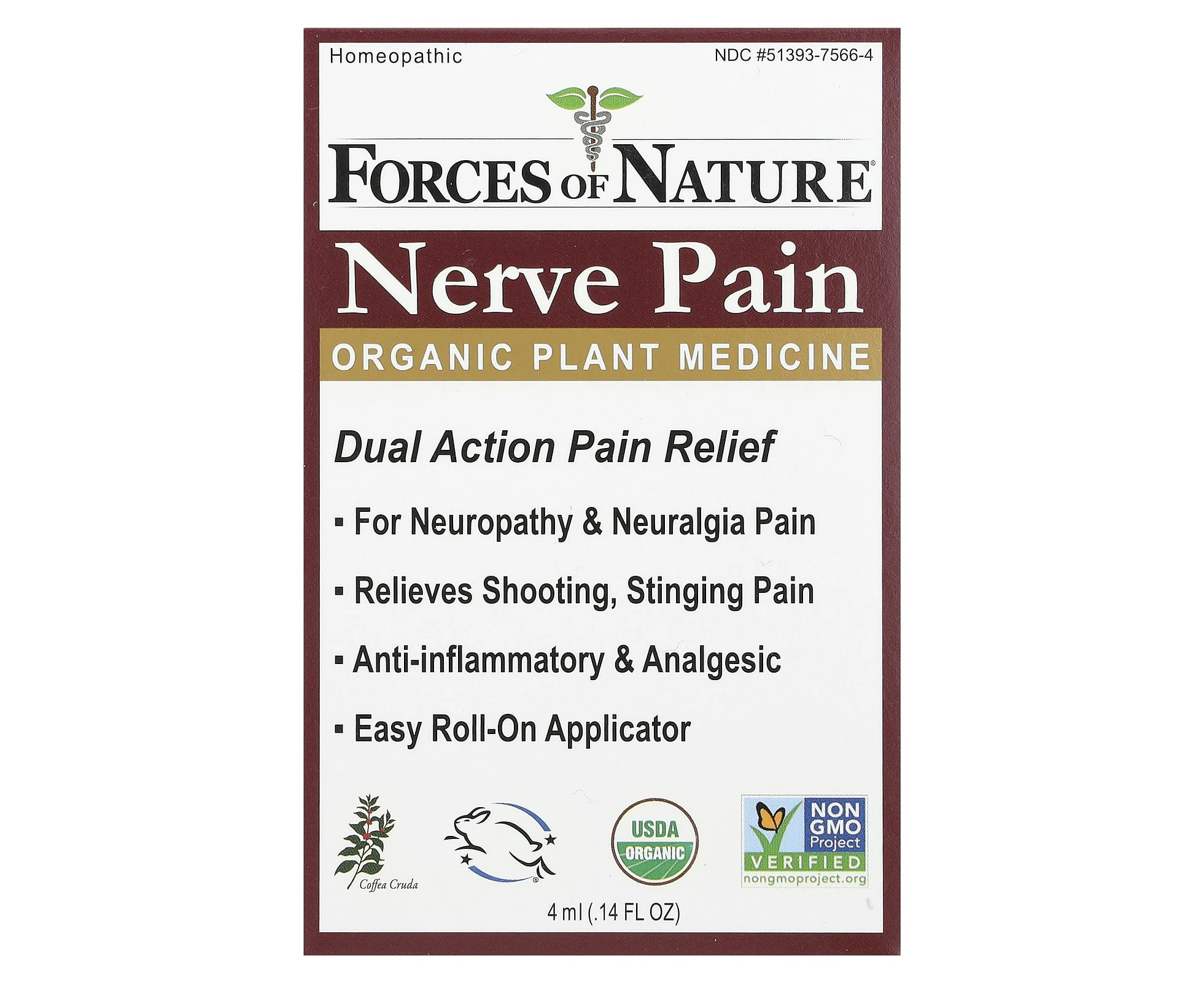 Forces of Nature, Nerve Pain, Roll-On Applicator, 0.14 fl oz (4 ml)