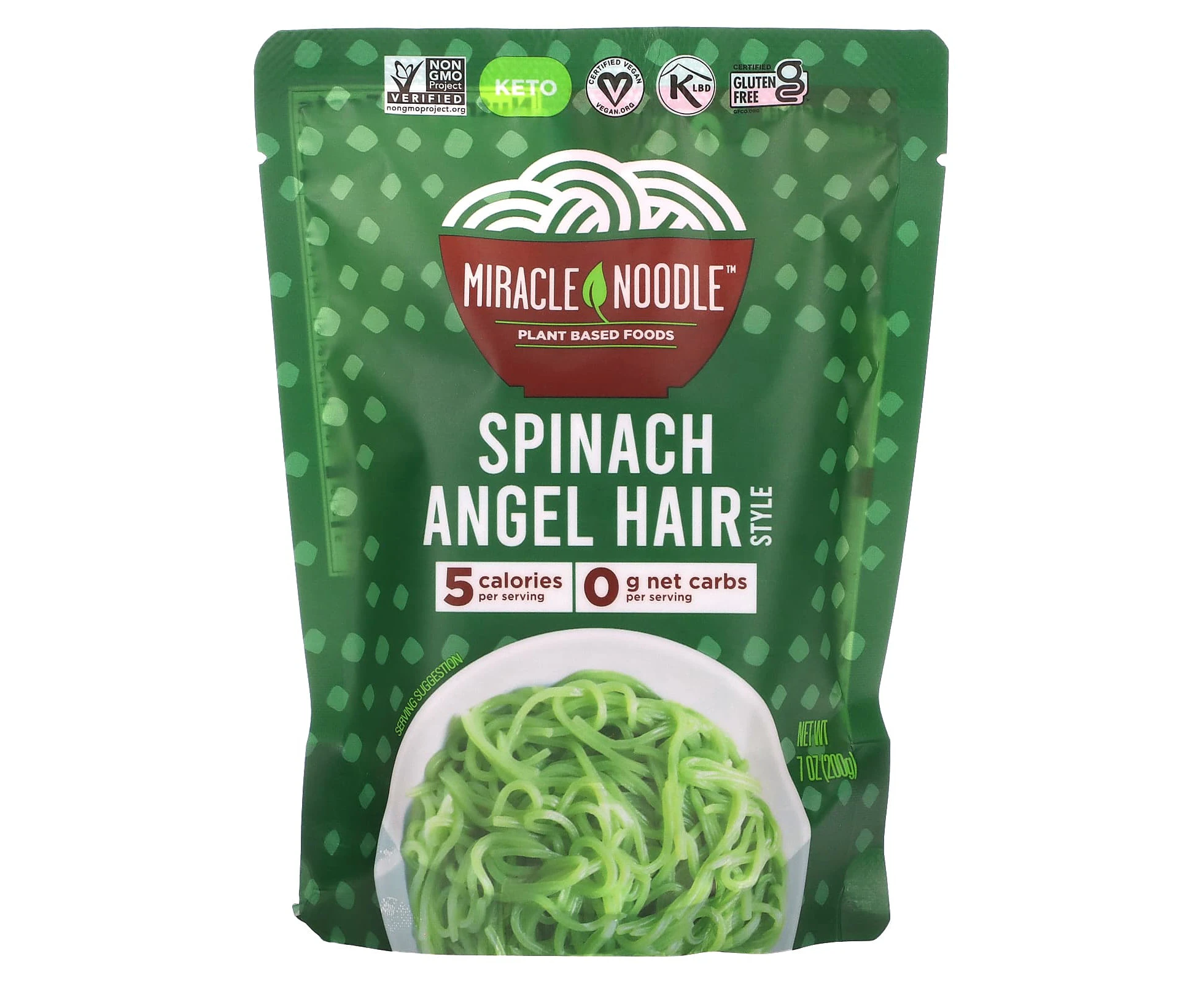 Miracle Noodle, Spinach Angel Hair Style, 7 oz (200 g)