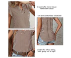 Ruffle Short Sleeve Blouse Stripe Printed Pattern V Neckline Short Sleeve Blouse For Women Lady Brown L